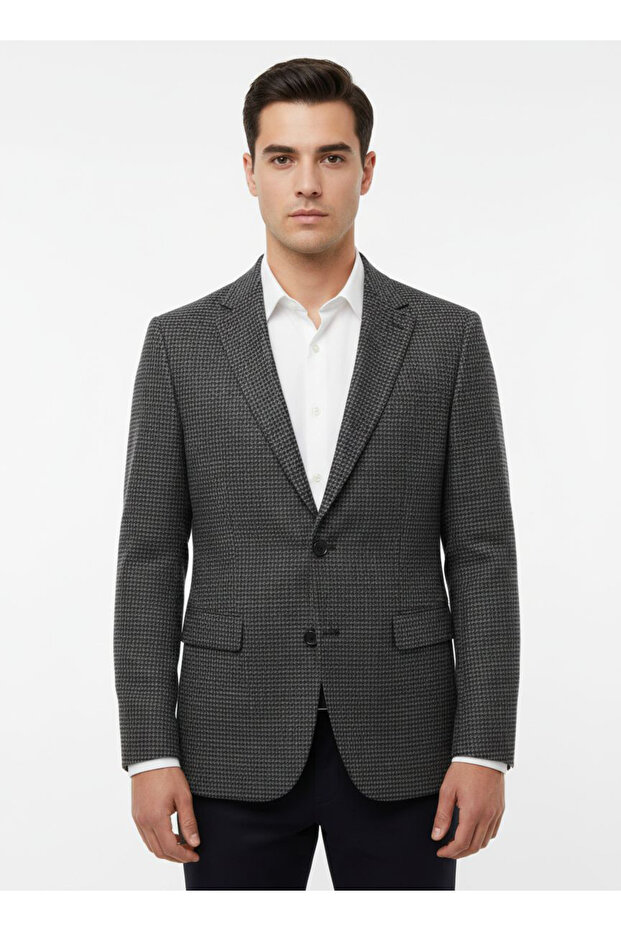 سترة سوداء فضفاضة بقصة واسعة ونمط دروب 6 دروب - 1