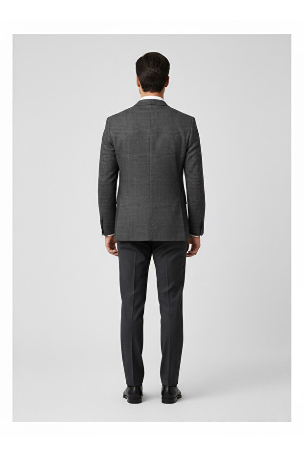 Loose Cut 4 Drop Patterned Black Single Jacket - 3