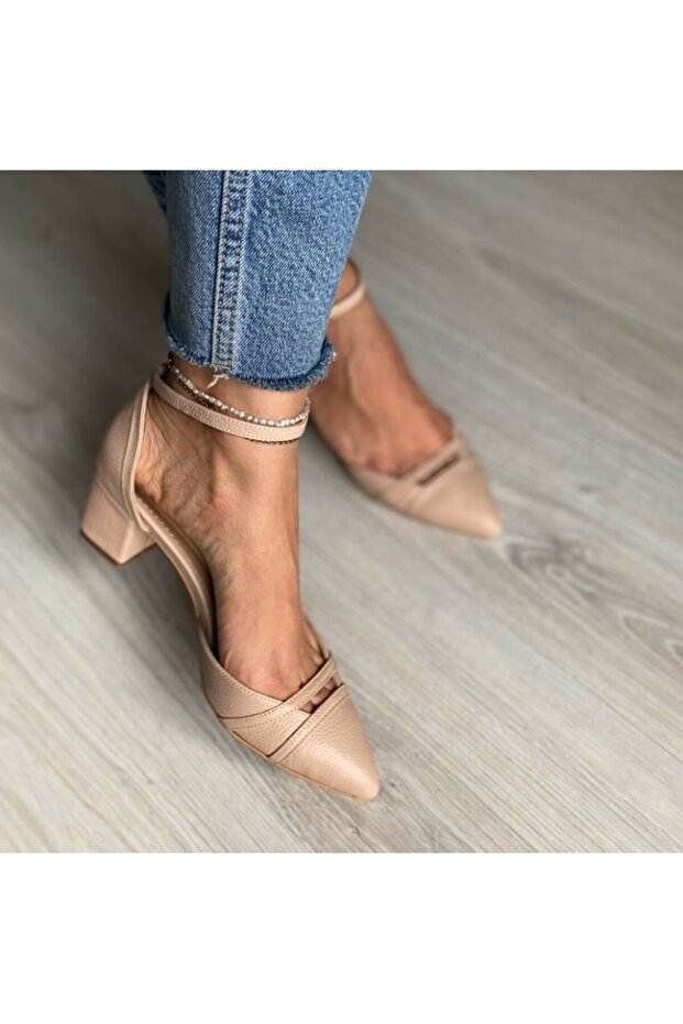 Pantofi cu toc gros piele Bej Adele - 2