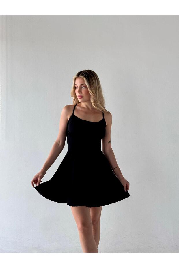 Sırt Dekolteli Bağlamalı Mini Elbise - 2