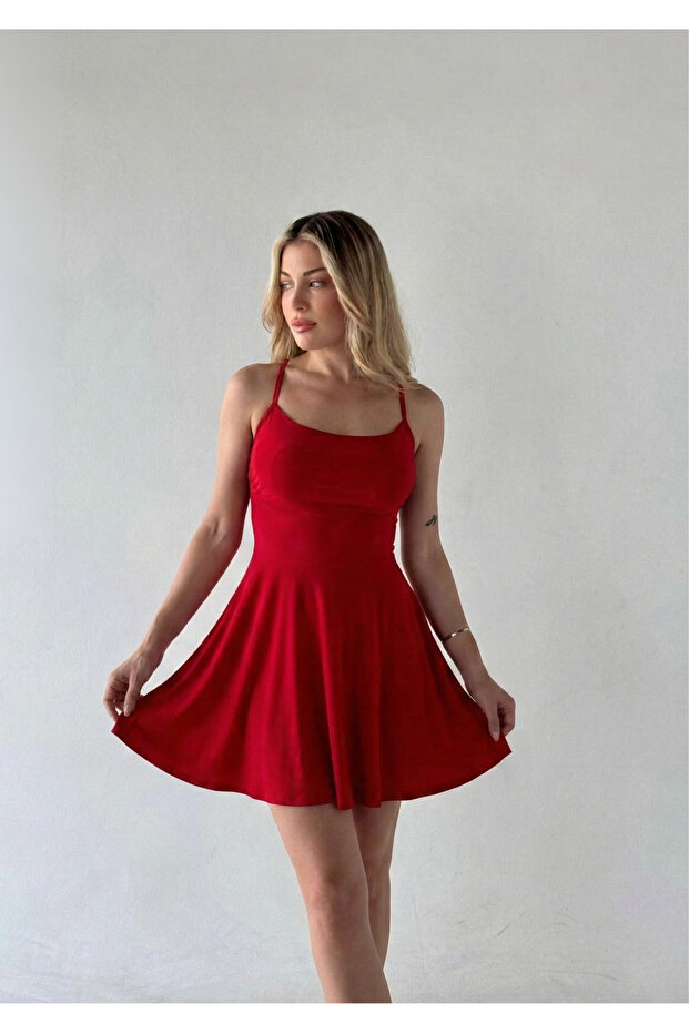 Sırt Dekolteli Bağlamalı Mini Elbise - 2