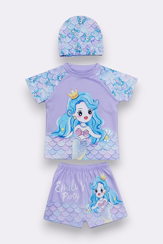 Girl's Shark Patterned Swimsuit Set 12458