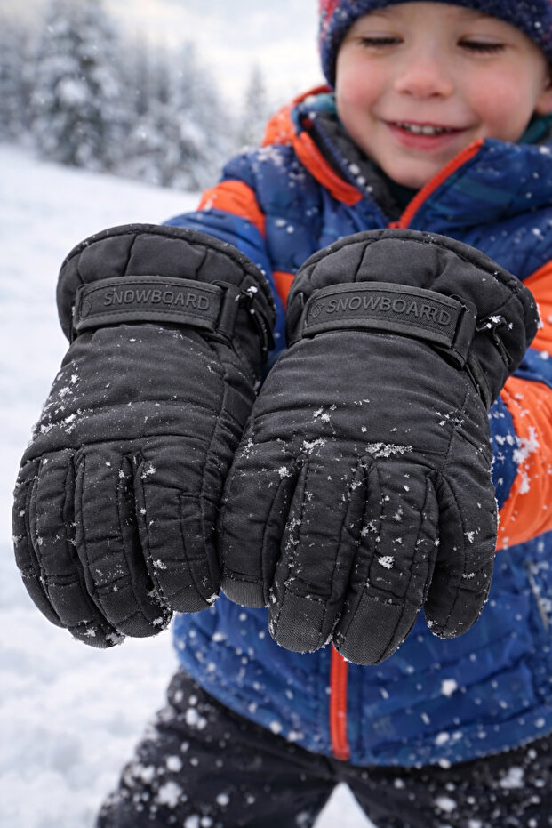 Kitti 9-16 Years Old Children's Snow Skiing Winter Gloves Lined Cold-Proof Wind Water Repellent Reflective