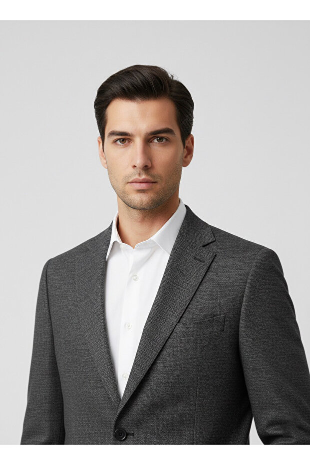 Loose Cut 4 Drop Patterned Black Single Jacket - 2