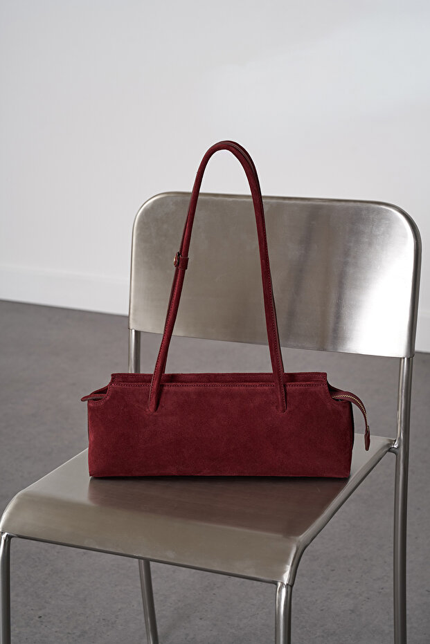 %100 Süet Deri Baget Çanta - 4