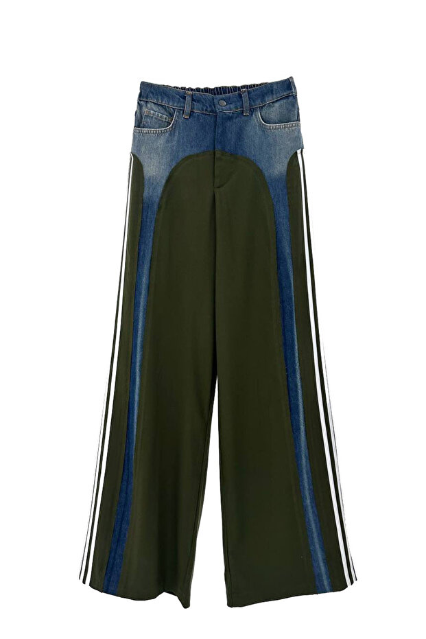Women's Denim Paneled Side Striped Detail Design Trousers