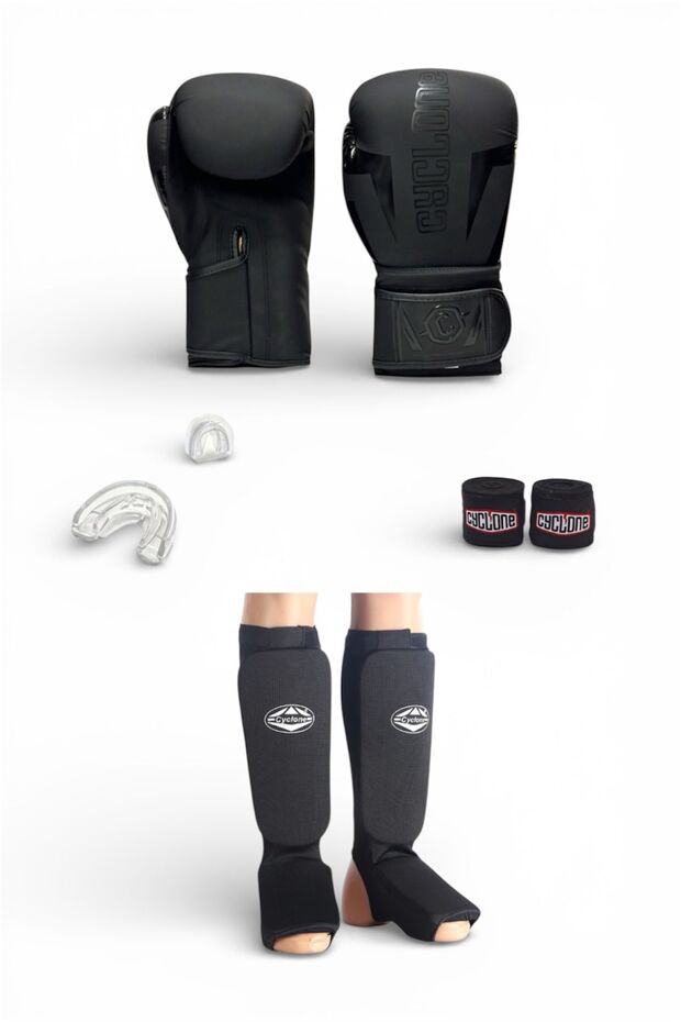 Professional 12 oz Boxing Gloves & Shin Guard & Mouth Guard & Bandage