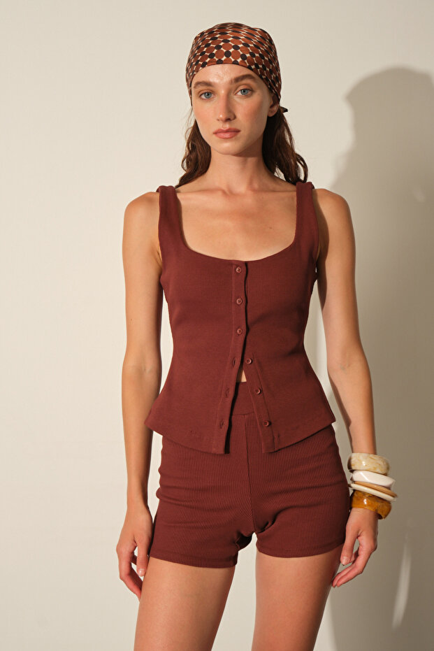 Fitilli Örme Şort - 2