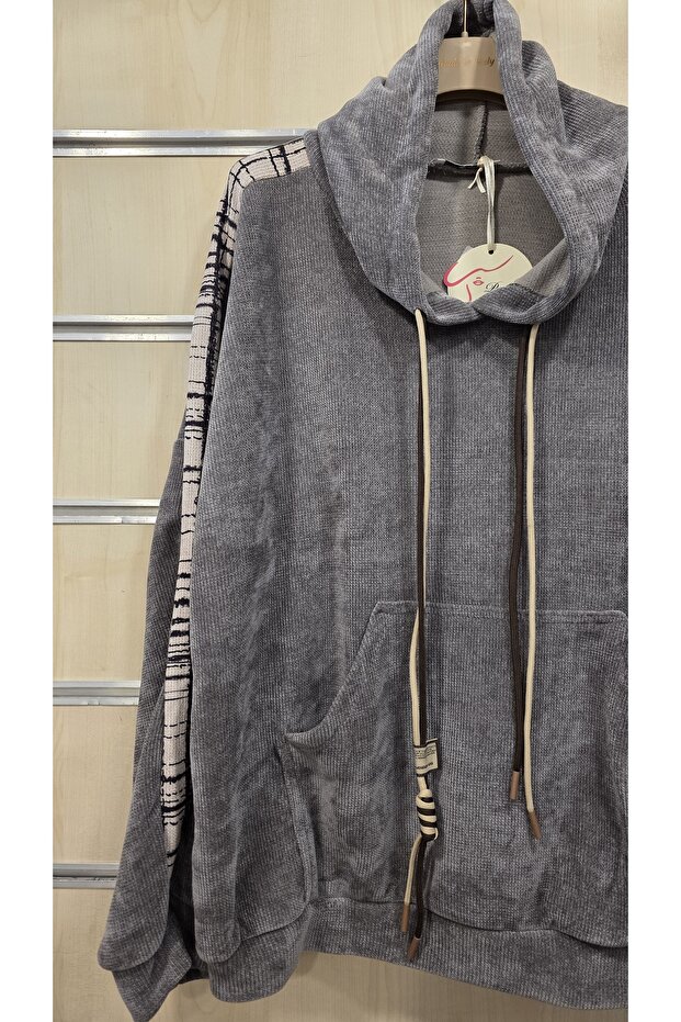 Kadife Bluz Kapüşonlu - 2