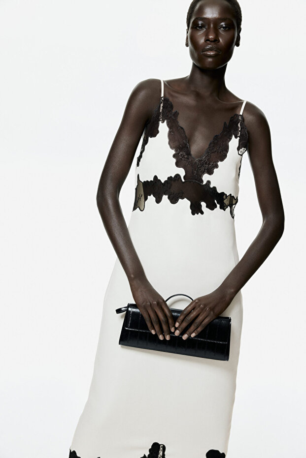 Dantel Şeritli ve Askılı Elbise - 2