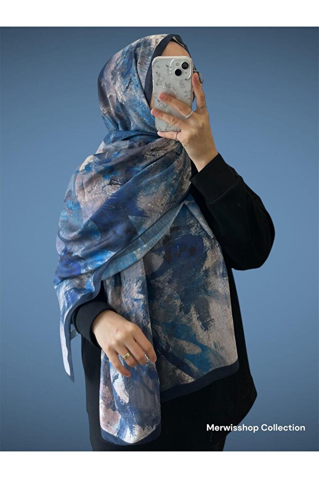 Patterned Soft Shawl Batik Series - Navy Blue