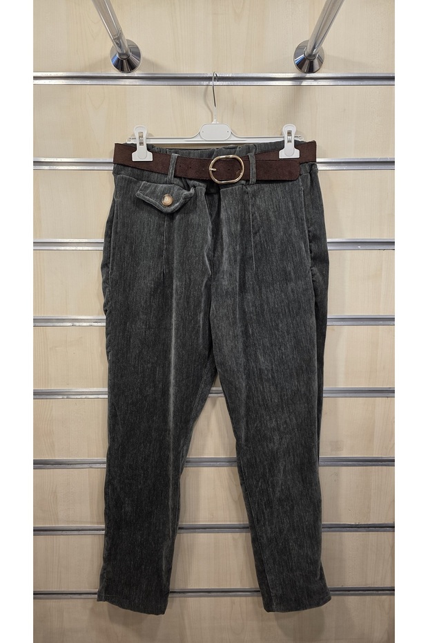 Women's Velvet Trousers with Belt Detail