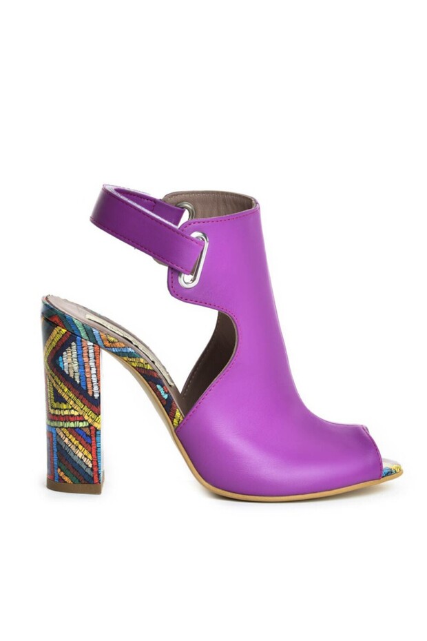 Sandale piele toc gros Single Strap Mov multicolor