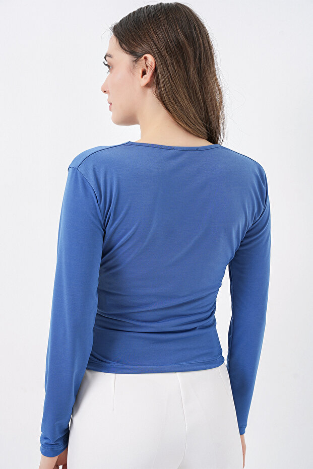 939 Anvelop Yaka Sandy Bluz - İndigo - 6