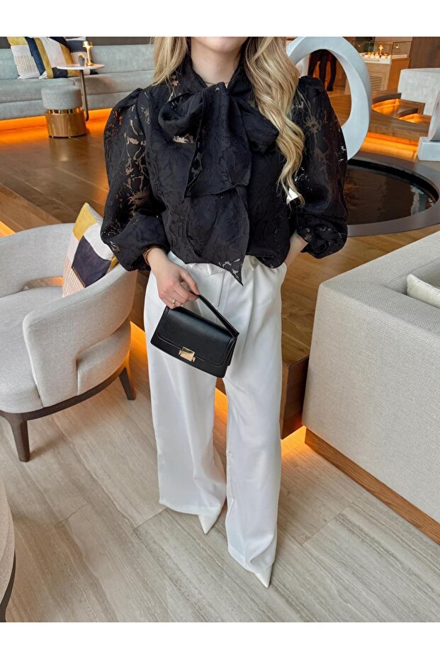 Pamuklu Organze Siyah Gömlek - 2