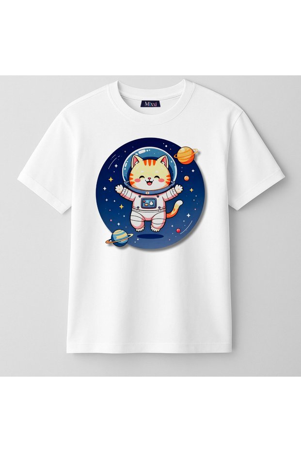Cute Cat Astronaut Space Cute Cat Printed Short Sleeve Unisex Kids T-Shirt (4-13 Years)