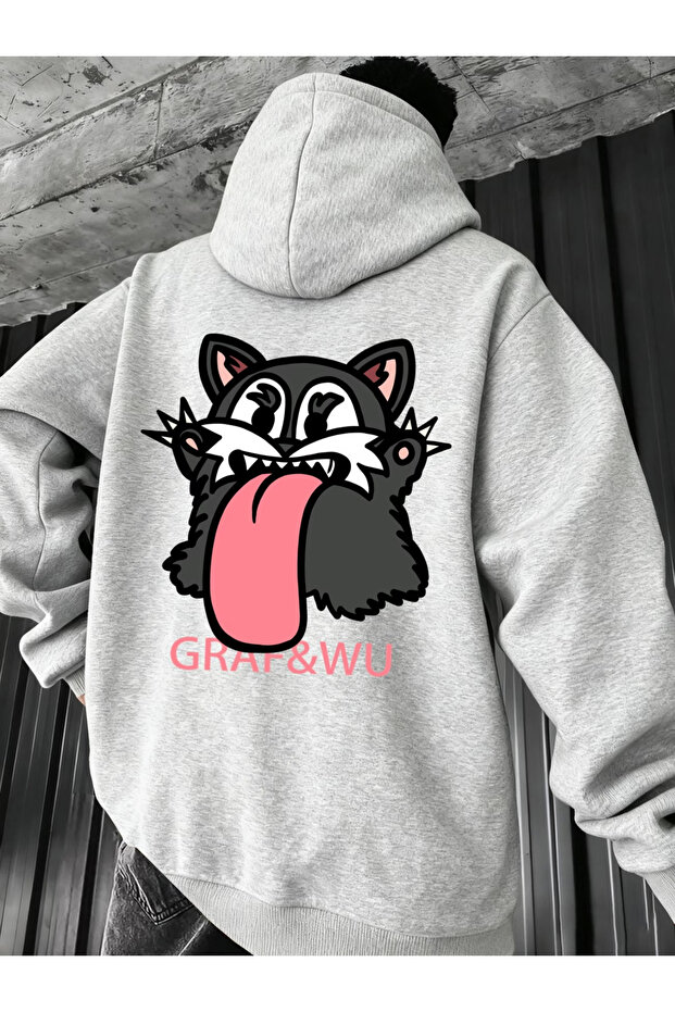 Unisex Cat B Printed Sweatshirt Black