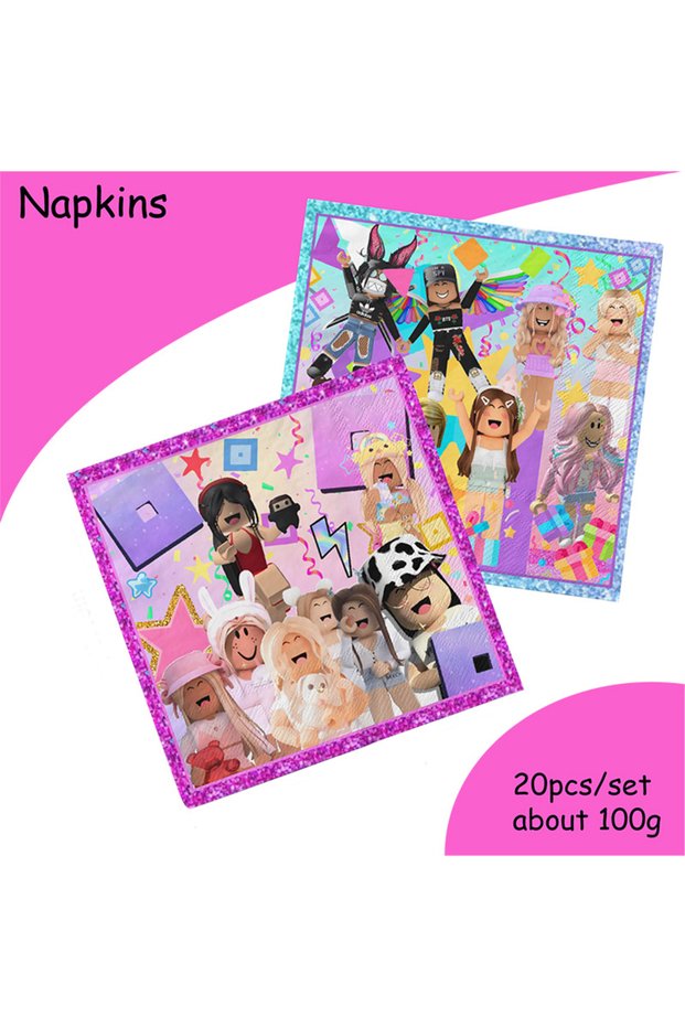napkin 20pcs Roblox Girl Decorations for Purple pink Party Banner Birthday Balloons Tablecloths Cake