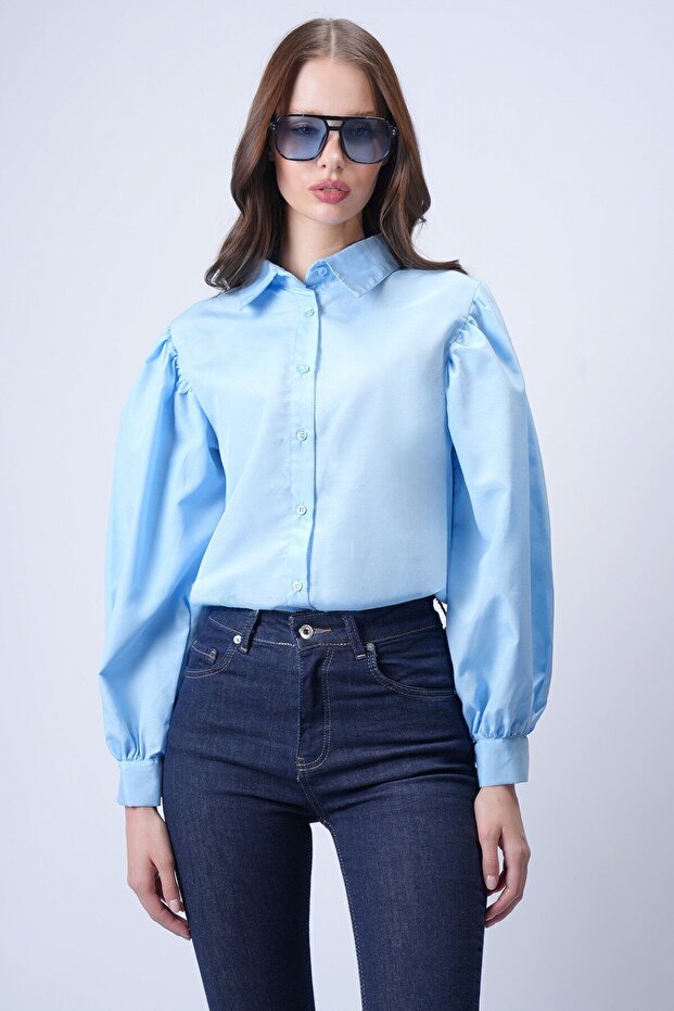 Baby Blue Balloon Sleeve Shirt