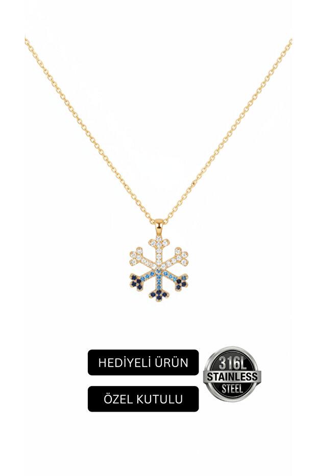 Snowflake Pendant Gold Color Zircon Stone Stainless Steel Necklace