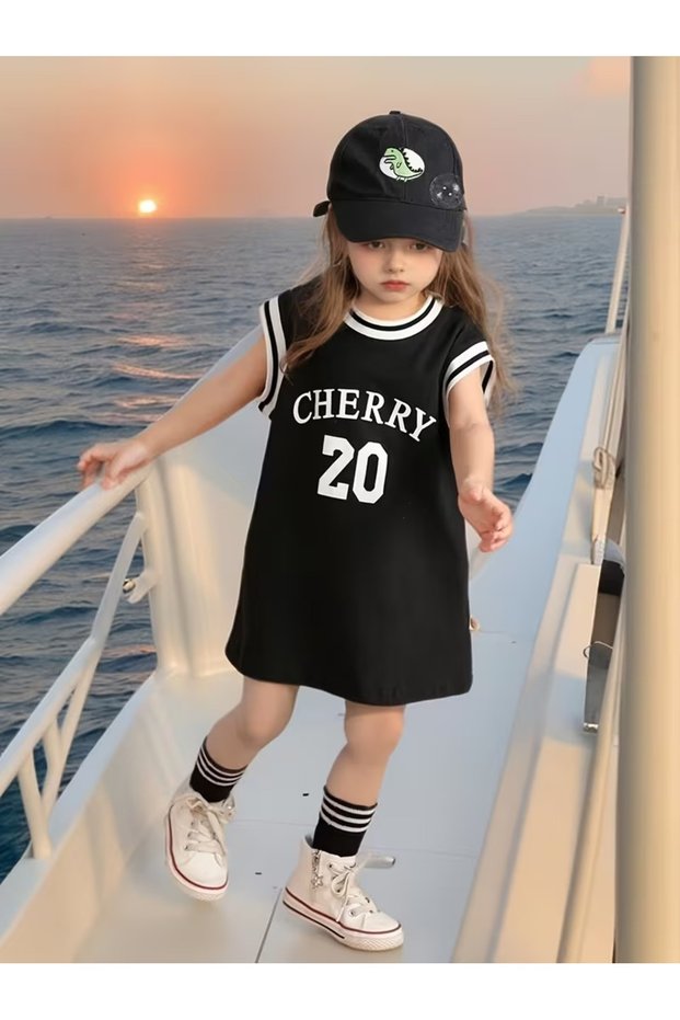 Girl's Cherry 20 Detailed Sleeves Detailed Sleeveless Mini Dress