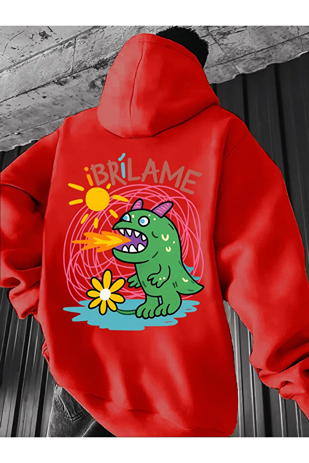 Comfortable Fit Hooded Oversize Unisex Printed Sweatshirt
