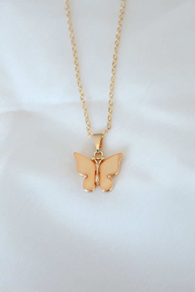 Gold Plated Yellow Color Pearlescent Butterfly Necklace -