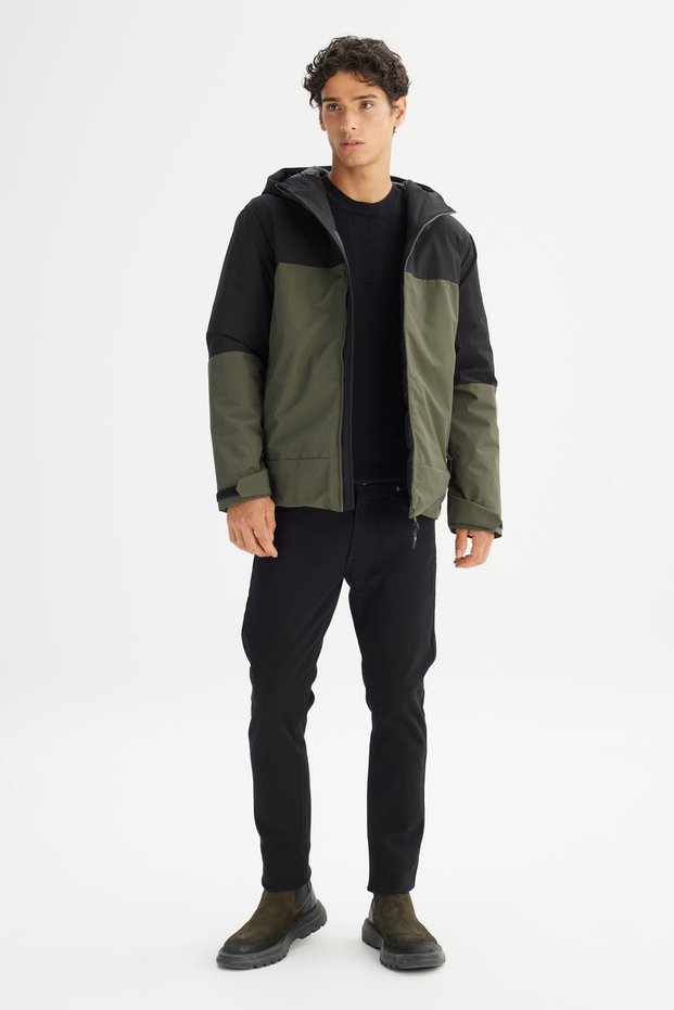Hooded Relaxed Khaki Men's Coat L2520257801