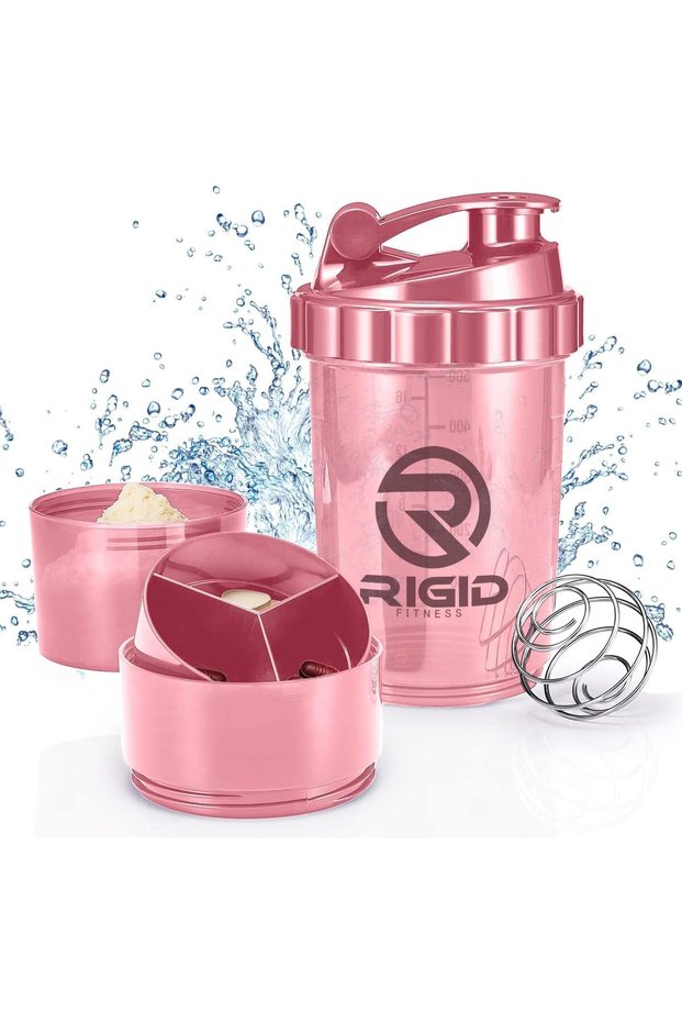 RIGID FITNESS Protein Shaker Bottle (500ml) Transparent - Leak-Proof Blender Bottle with Powder and