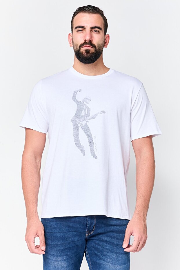 Men Crew Neck Short Sleeve Graphic Print T-Shirt, White