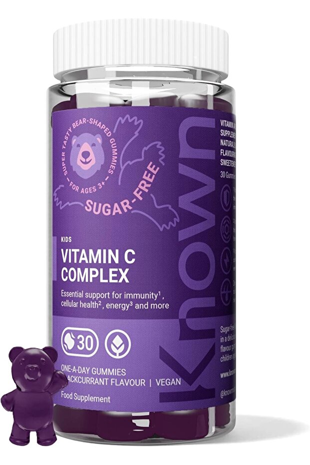 Known Kids Vitamin C Gummies – Sugar Free, Vitamin C & Zinc, Currant Flavour, Vegan, 30 Gummies