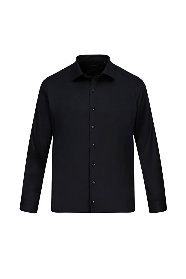 Black Classic Fit Slim Collar Cotton Long Sleeve Classic Shirt