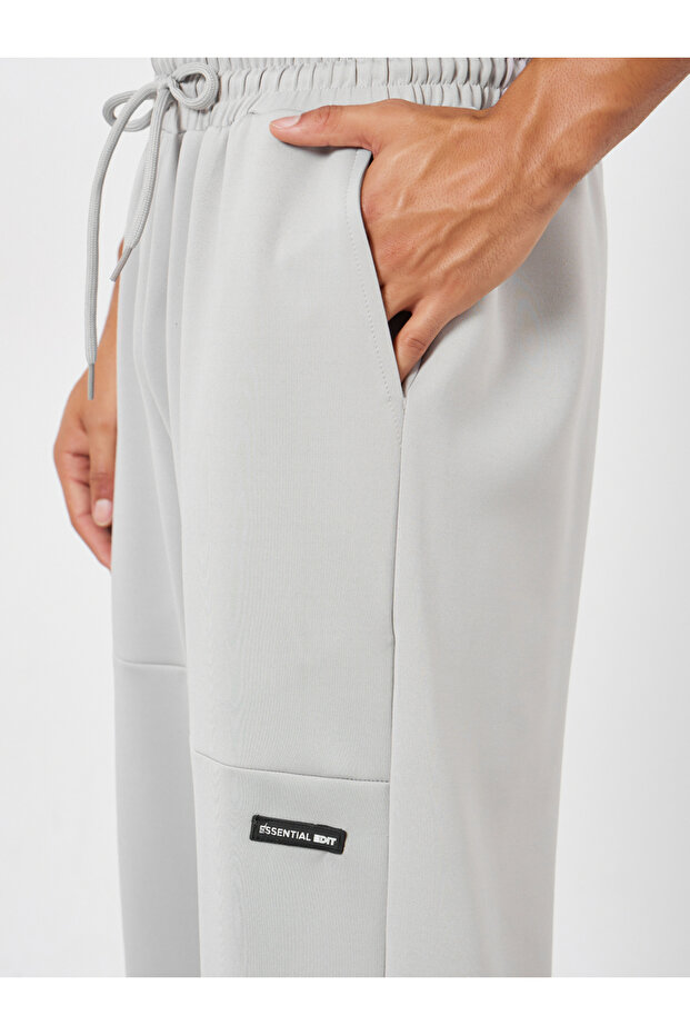 بنطال رياضي رجالي رمادي سادة أرجل واسعة - 3