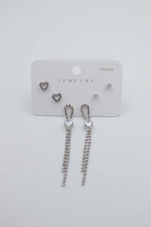 مجموعة متعددة من الأقراط - فضية - 1