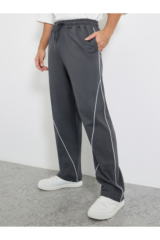 Men Grey Track Pants with White Piping