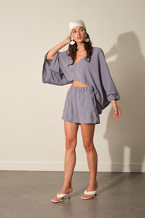 Yarasa Kol Crop Bluz - 2