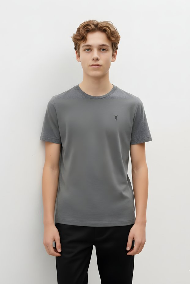 Boy's Crew Neck Embroidered Short Sleeve T-Shirt Kzk001