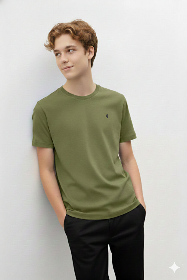 Boy's Crew Neck Embroidered Short Sleeve T-Shirt Kzk001