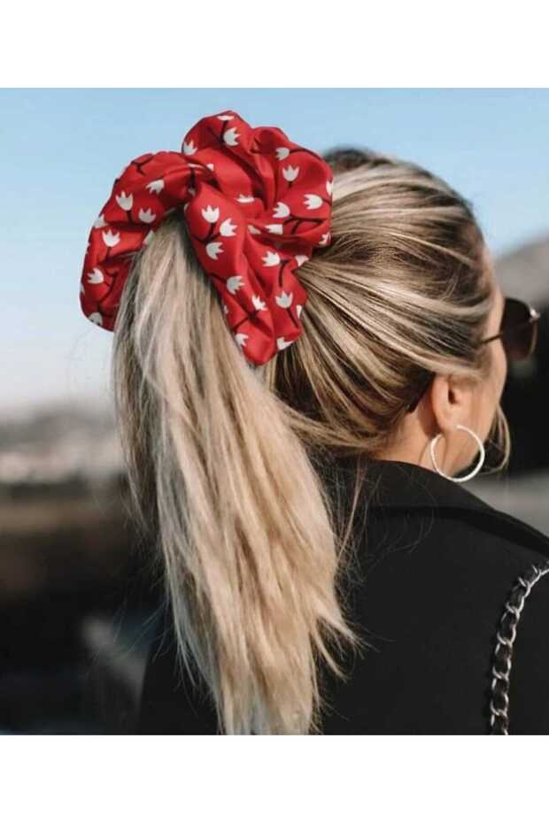 1 Piece Women's Red Floral Satin Hair Elastic Scrunchie/Hair Accessory