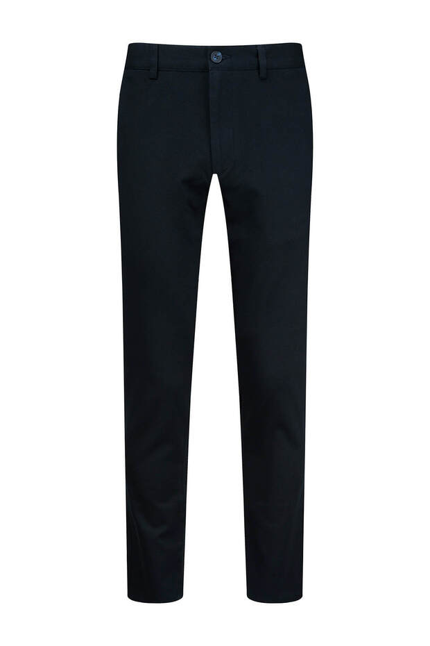 Navy Blue Relaxed Fit Cotton Trousers with Side Pockets