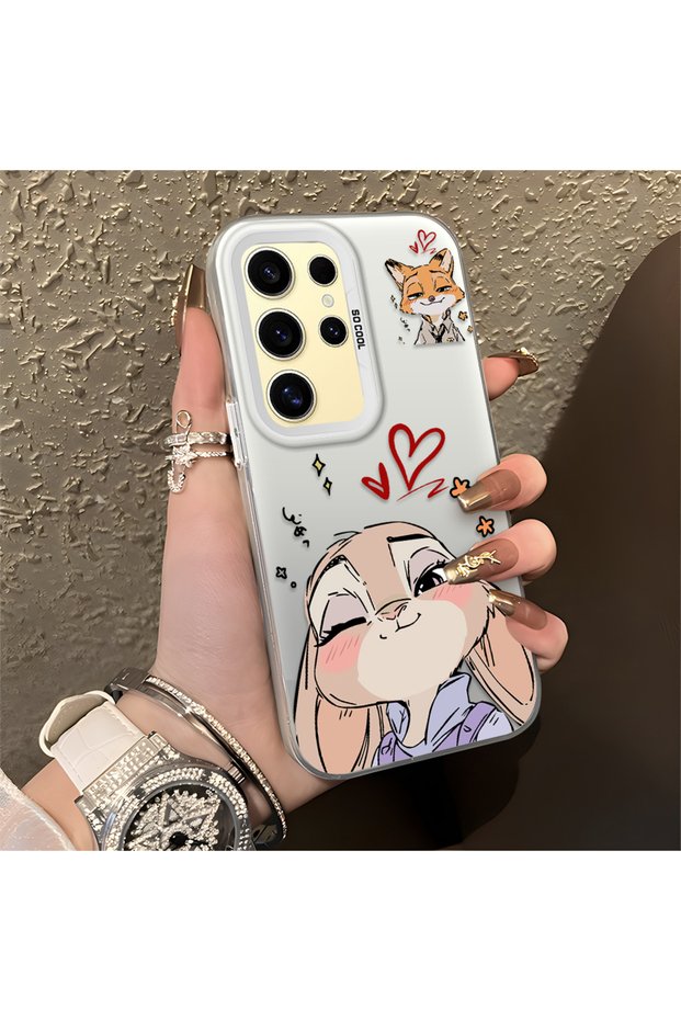 Samsung Galaxy S24 Ultra Compatible Heart-Themed Fox Rabbit Printed Case, Friend and Couple