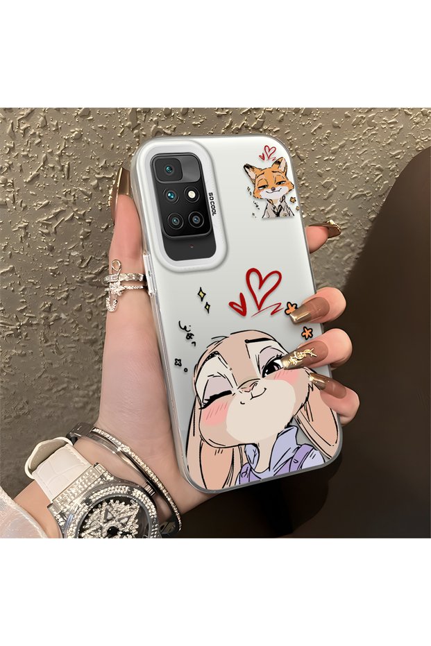 Redmi 10 2022 Compatible Heart-Themed Fox Rabbit Printed Case, Friend and Couple Matching Cover
