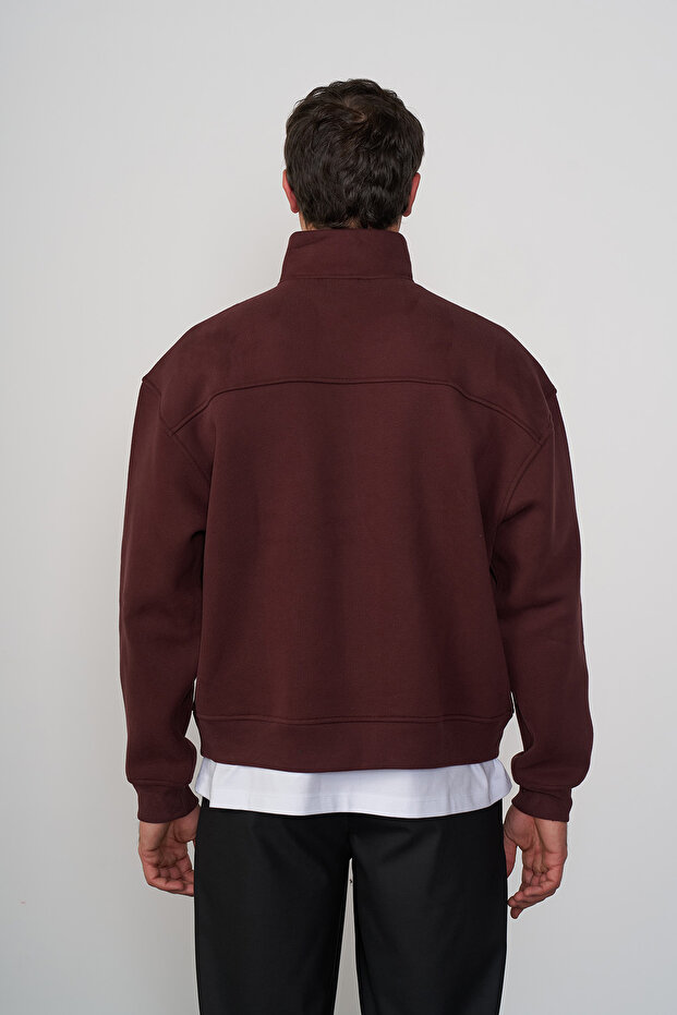 Fermuarlı Dik Yaka Oversize Sweatshirt - 4