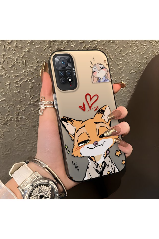 Redmi Note 11 Pro 4G/5G Compatible Heart-Themed Fox Rabbit Printed Case, Friend and Couple