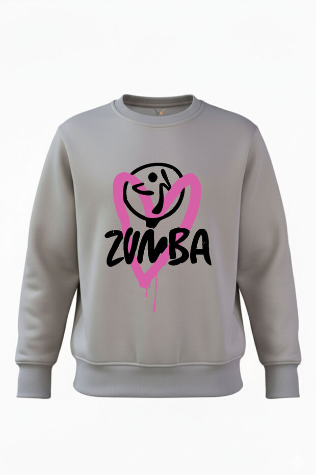 Zumba Fitness Kalp Printed 100% Cotton Regular Fit Crew Neck 3 Thread Winter Sweatshirt
