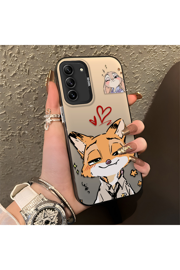 Samsung Galaxy S21 Fe Compatible Heart-Themed Fox Rabbit Printed Case, Matching Cover for Friends and Couples
