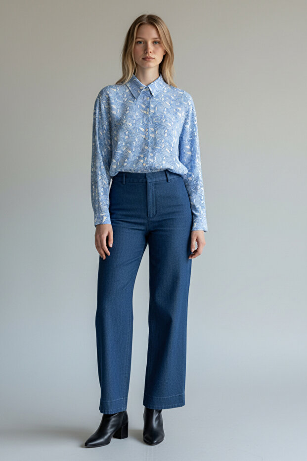 Kadın Parlak Dokulu Basic Gömlek - 4