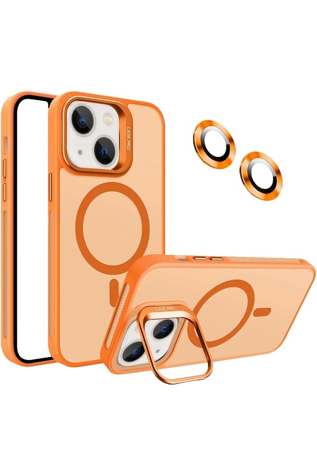 iPhone 13 Case with Stand, Magsafe Metal Button, Camera Lens Cover and Gift
