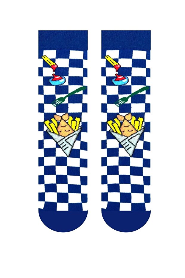 Fish & Chips Patterned Fast Food Themed Checkered Socks