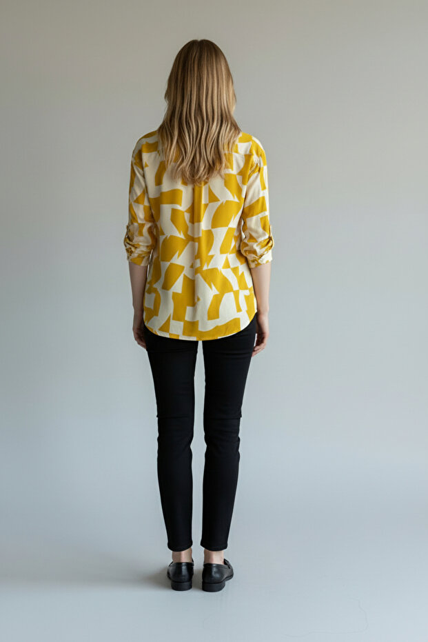 Kadın Parlak Dokulu Basic Gömlek - 6